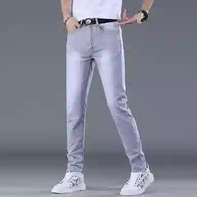 炳盛 薄款潮牌修身小脚百搭弹力外穿长裤牛仔裤 男女同款