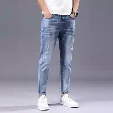 炳盛 夏季薄款九分韩版修身小脚弹力外穿牛仔裤 男女同款