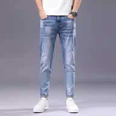 炳盛 夏季薄款九分韩版修身小脚弹力外穿牛仔裤 男女同款