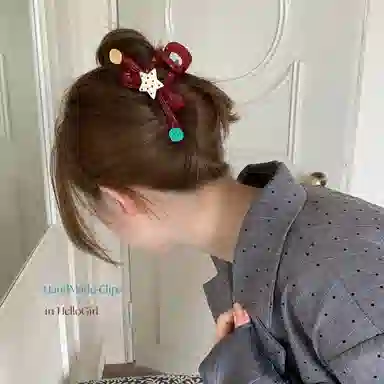 希铃 趣味撞色波点星星纽扣大号蝴蝶结抓夹#好运 亚克力 发夹 女款