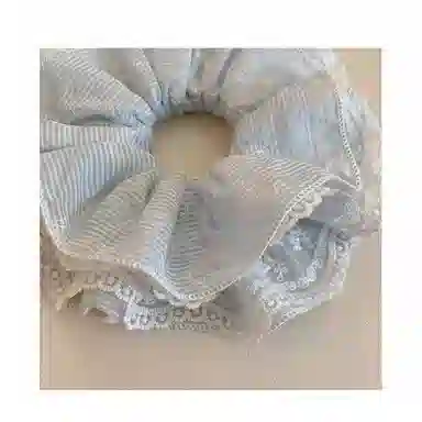 希铃 浅蓝色双层清新条纹 蕾丝 发圈 女款