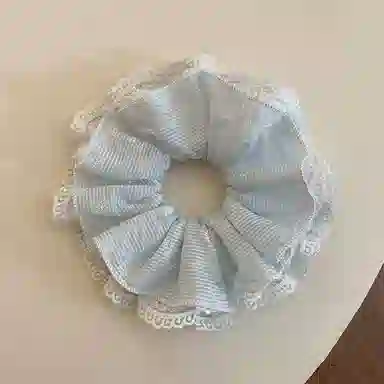 希铃 浅蓝色双层清新条纹 蕾丝 发圈 女款