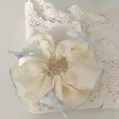 希铃 淡淡奶黄奶蓝蝴蝶结 纹理布料 发圈 女款