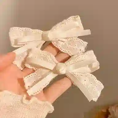 希铃 云朵蕾丝白色蝴蝶结 棉麻 发夹 女款