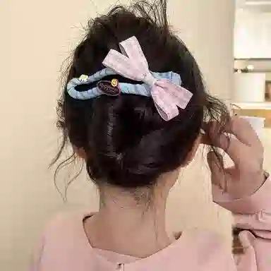 希铃 大号蝴蝶结粉色格子可爱#好运 布艺 发夹 女款