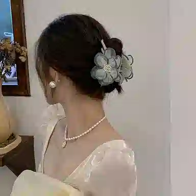 希铃 优雅山茶花 网纱 发夹 女款