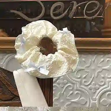 希铃 淡淡奶黄奶蓝蝴蝶结 纹理布料 发圈 女款