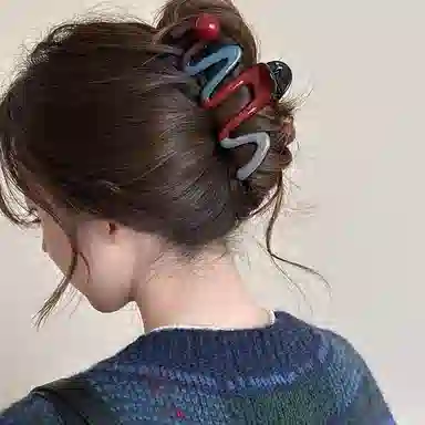 希铃 创意撞色 波浪红珠珠 设计感抓夹 亚克力 发夹 女款