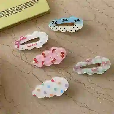 希铃 甜妹波点蝴蝶结波浪云朵#好运 亚克力 发夹 女款