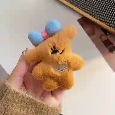 希铃 可爱毛绒蝴蝶结鸭嘴夹发饰小熊#好运 聚酯纤维 发夹 女款