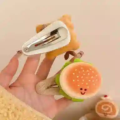 希铃 可爱趣味饼干汉堡毛绒 聚酯纤维 发夹 女款