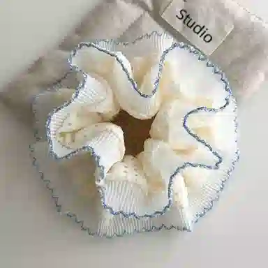 希铃 复古韩系小众设计蕾丝边褶皱花边 棉麻 发圈 女款