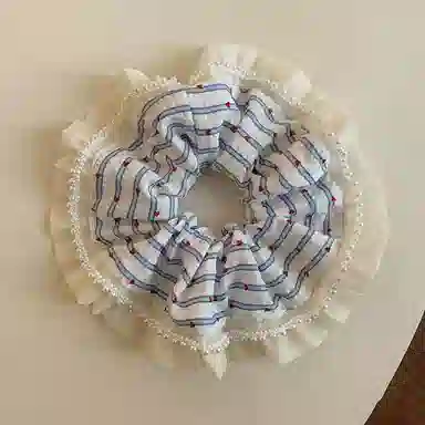 希铃 韩系蓝色条纹 蕾丝 发圈 女款