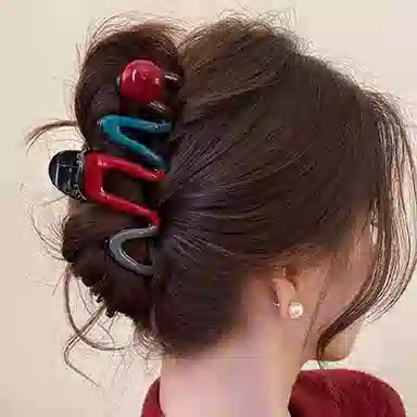 希铃 创意撞色 波浪红珠珠 设计感抓夹 亚克力 发夹 女款