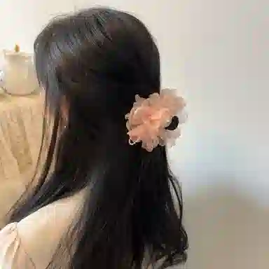 希铃 花朵温柔甜美田园风 粉色 优雅 丸子抓 高马尾抓欧根纱 亚克力 发夹 女款