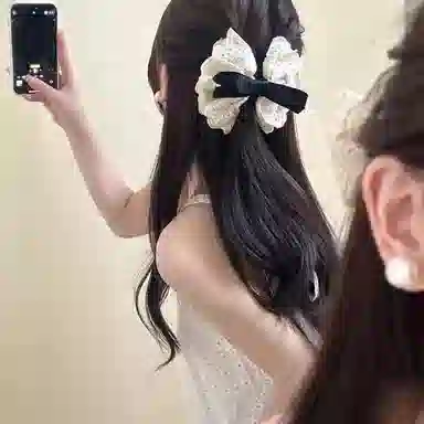 希铃 法式温柔气质白色蕾丝蝴蝶结#好运 布艺 发夹 女款