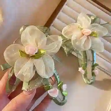 希铃 网纱玫瑰花朵森系超仙 绢纱 发夹 女款