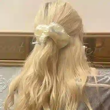 希铃 淡淡奶黄奶蓝蝴蝶结 纹理布料 发圈 女款