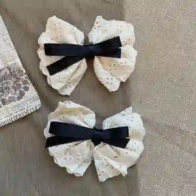 希铃 法式温柔气质白色蕾丝蝴蝶结#好运 布艺 发夹 女款