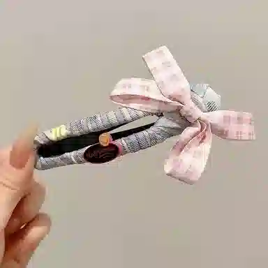 希铃 大号蝴蝶结粉色格子可爱#好运 布艺 发夹 女款