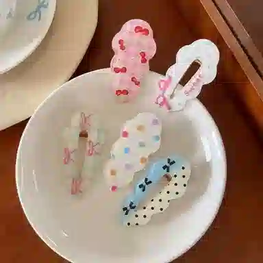 希铃 甜妹波点蝴蝶结波浪云朵#好运 亚克力 发夹 女款