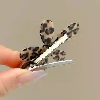 希铃 复古气质豹纹花朵珠珠 亚克力 发夹 女款