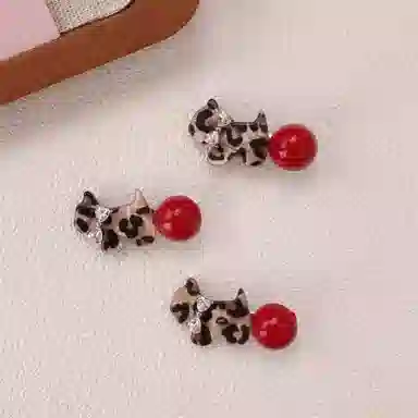 希铃 气质百搭高级感 豹纹红珠珠 亚克力 发夹 女款