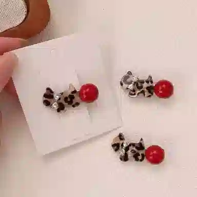 希铃 气质百搭高级感 豹纹红珠珠 亚克力 发夹 女款