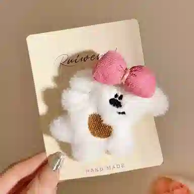 希铃 可爱毛绒蝴蝶结鸭嘴夹发饰小熊#好运 聚酯纤维 发夹 女款