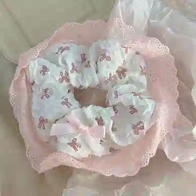 希铃 甜美少女粉白甜妹蝴蝶结 棉麻 发圈 女款