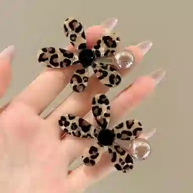 希铃 复古气质豹纹花朵珠珠 亚克力 发夹 女款