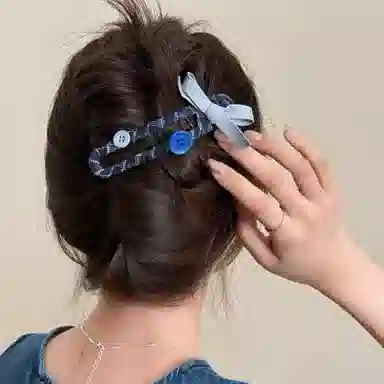 希铃 纽扣蝴蝶结大号鸭嘴夹可爱#好运 布艺 发夹 女款