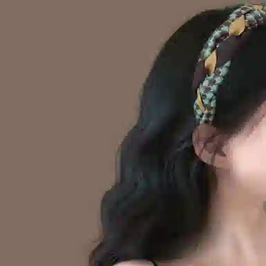 希铃 棕绿格纹编织麻花高颅顶 布艺 发箍 女款