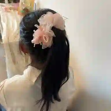 希铃 花朵温柔甜美田园风 粉色 优雅 丸子抓 高马尾抓欧根纱 亚克力 发夹 女款