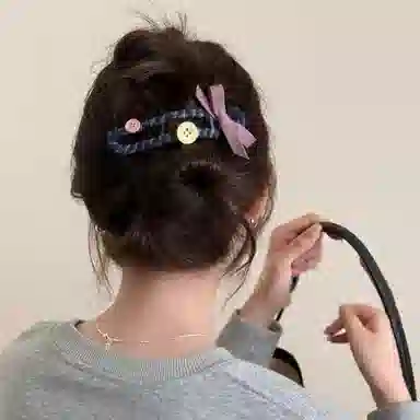 希铃 纽扣蝴蝶结大号鸭嘴夹可爱#好运 布艺 发夹 女款