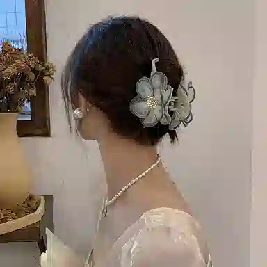 希铃 优雅山茶花 网纱 发夹 女款