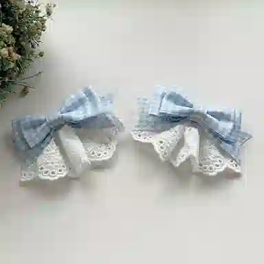 希铃 蓝色泡泡蕾丝蝴蝶结一对甜美 布艺 发夹 女款