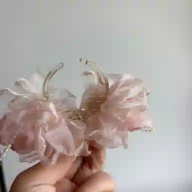 希铃 花朵温柔甜美田园风 粉色 优雅 丸子抓 高马尾抓欧根纱 亚克力 发夹 女款