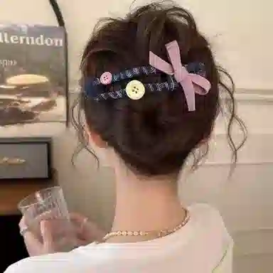 希铃 纽扣蝴蝶结大号鸭嘴夹可爱#好运 布艺 发夹 女款
