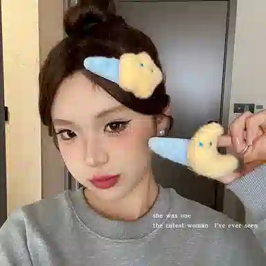 希铃 可爱毛绒甜美星星月亮 聚酯纤维 发夹 女款