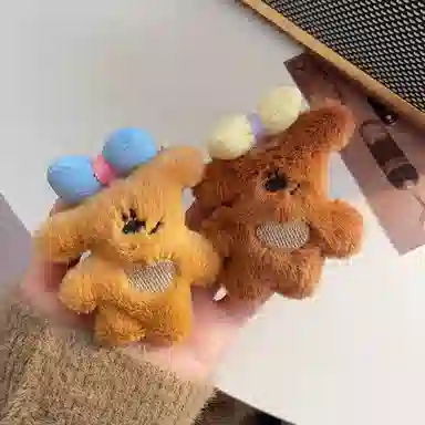 希铃 可爱毛绒蝴蝶结鸭嘴夹发饰小熊#好运 聚酯纤维 发夹 女款