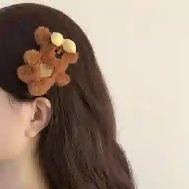 希铃 可爱毛绒蝴蝶结鸭嘴夹发饰小熊#好运 聚酯纤维 发夹 女款