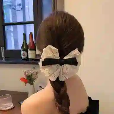 希铃 法式温柔气质白色蕾丝蝴蝶结#好运 布艺 发夹 女款