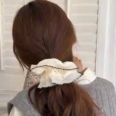 希铃 复古韩系小众设计蕾丝边褶皱花边 棉麻 发圈 女款