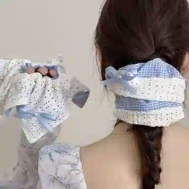 希铃 法式蝴蝶结格纹 布艺 发圈 女款
