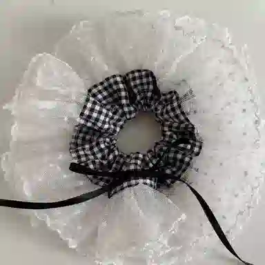 希铃 韩系复古黑白格子 蕾丝 发圈 女款