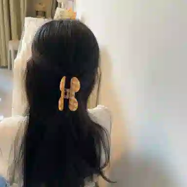 希铃 可爱耳朵美拉德色系 千鸟格 甜酷 高级感  鲨鱼夹后脑勺夹 半抓 全抓 醋酸 发夹 女款