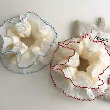 希铃 复古韩系小众设计蕾丝边褶皱花边 棉麻 发圈 女款