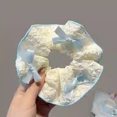 希铃 淡淡奶黄奶蓝蝴蝶结 纹理布料 发圈 女款