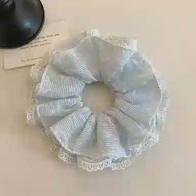 希铃 浅蓝色双层清新条纹 蕾丝 发圈 女款
